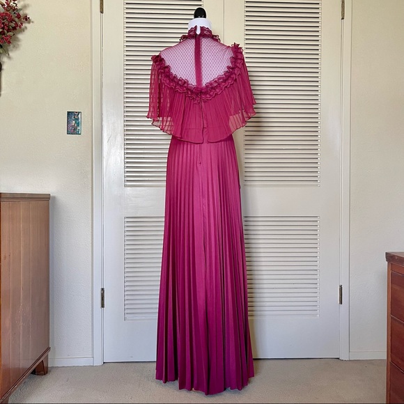 Vintage 70s 80s Lace Pleated Maxi - Picture 4 of 9